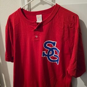 Vintage Paramount Sportswear Red Henley Baseball Shirt Mens Large SG 15 USA Made
